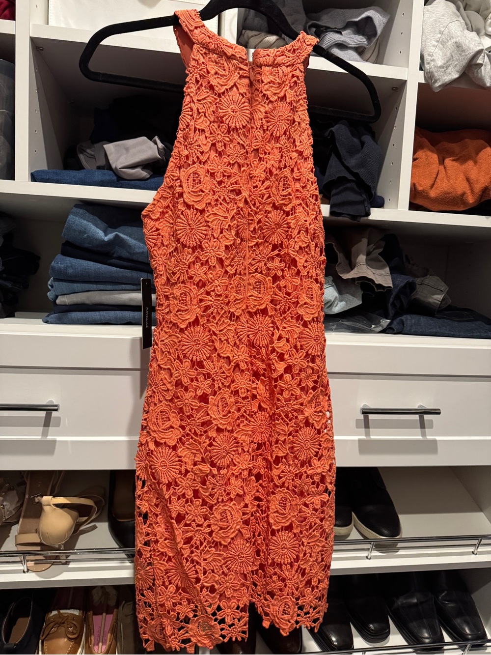 Lulus Love Poem Coral Orange Lace Mini Dress NWT